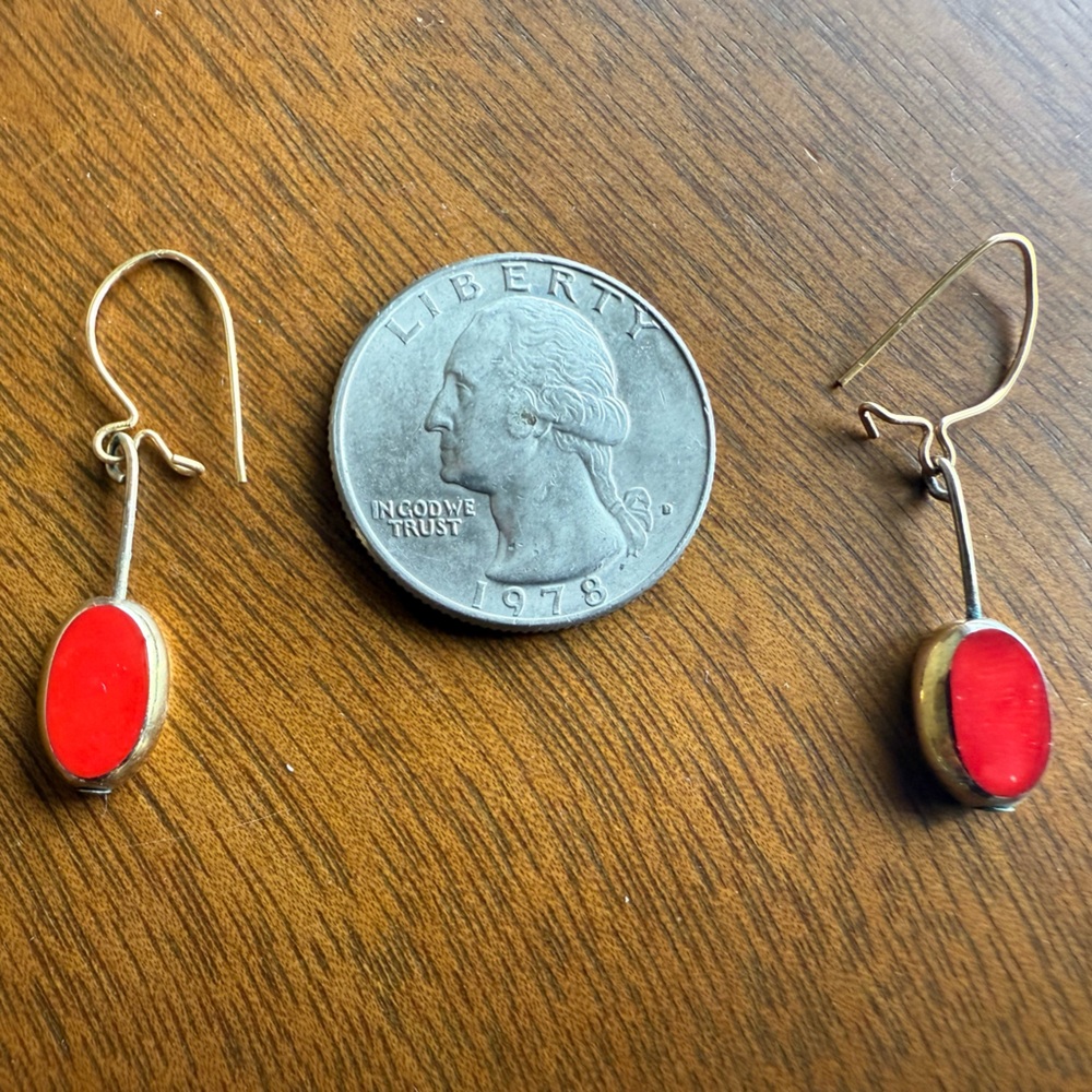 Elegant Vintage Gold & Red Oval Earrings